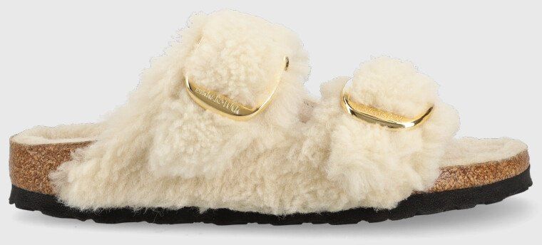 Vlnené papuče Birkenstock 1023130.TEDDY-EGGSHELL, Arizona Bb Shearling dámske, šedá farba,