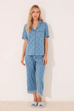 Pyžamo women'secret dámske, modrá farba, bavlnené, 3592389