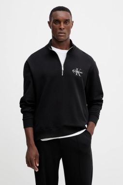 Bavlnená mikina Calvin Klein Jeans čierna farba, s nášivkou, LV04RD244G
