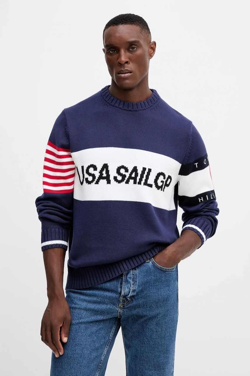 Bavlnený sveter Tommy Hilfiger x SAIL GP tmavomodrá farba, MW0MW41542