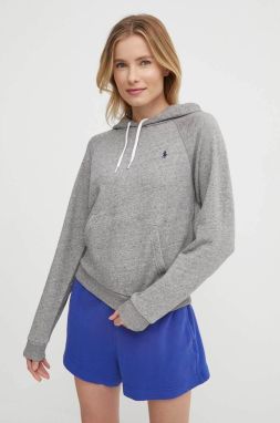 Bavlnená mikina Polo Ralph Lauren dámska, šedá farba, s kapucňou, vzorovaná, 211935583