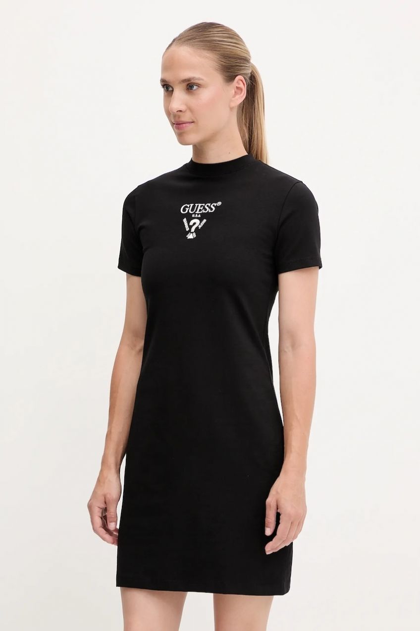 Šaty Guess COLETTE čierna farba, mini, rovný strih, V4YK02 KCDH1