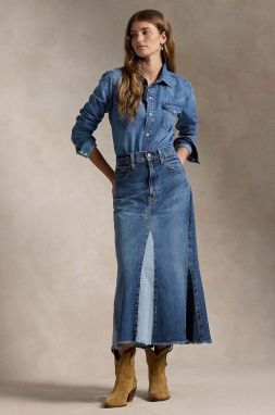 Bavlnená rifľová sukňa Polo Ralph Lauren midi, áčkový strih, 211940712