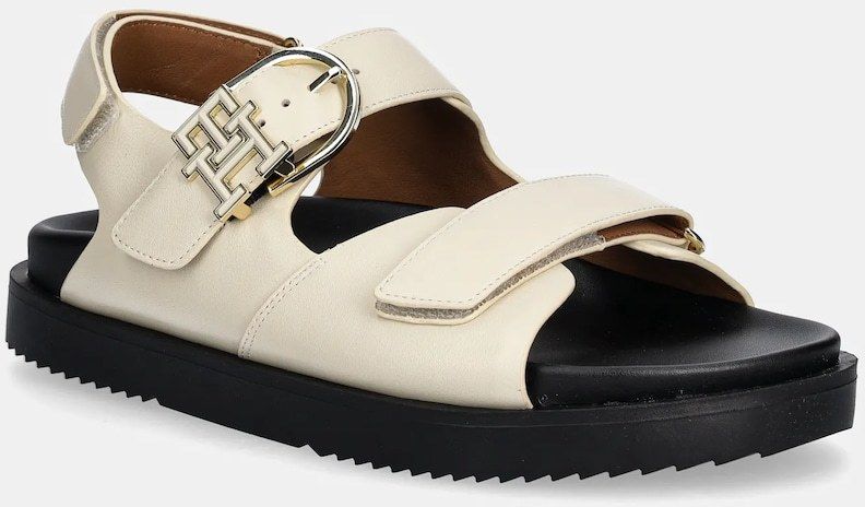 Kožené sandále Tommy Hilfiger LEATHER SPORTY SANDAL dámske, béžová farba, FW0FW08799