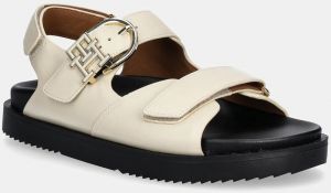 Kožené sandále Tommy Hilfiger LEATHER SPORTY SANDAL dámske, béžová farba, FW0FW08799