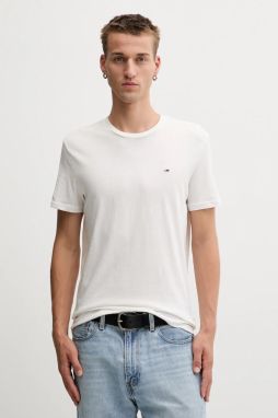 Bavlnené tričko Tommy Jeans 3-pak pánske, biela farba, jednofarebné, DM0DM21579