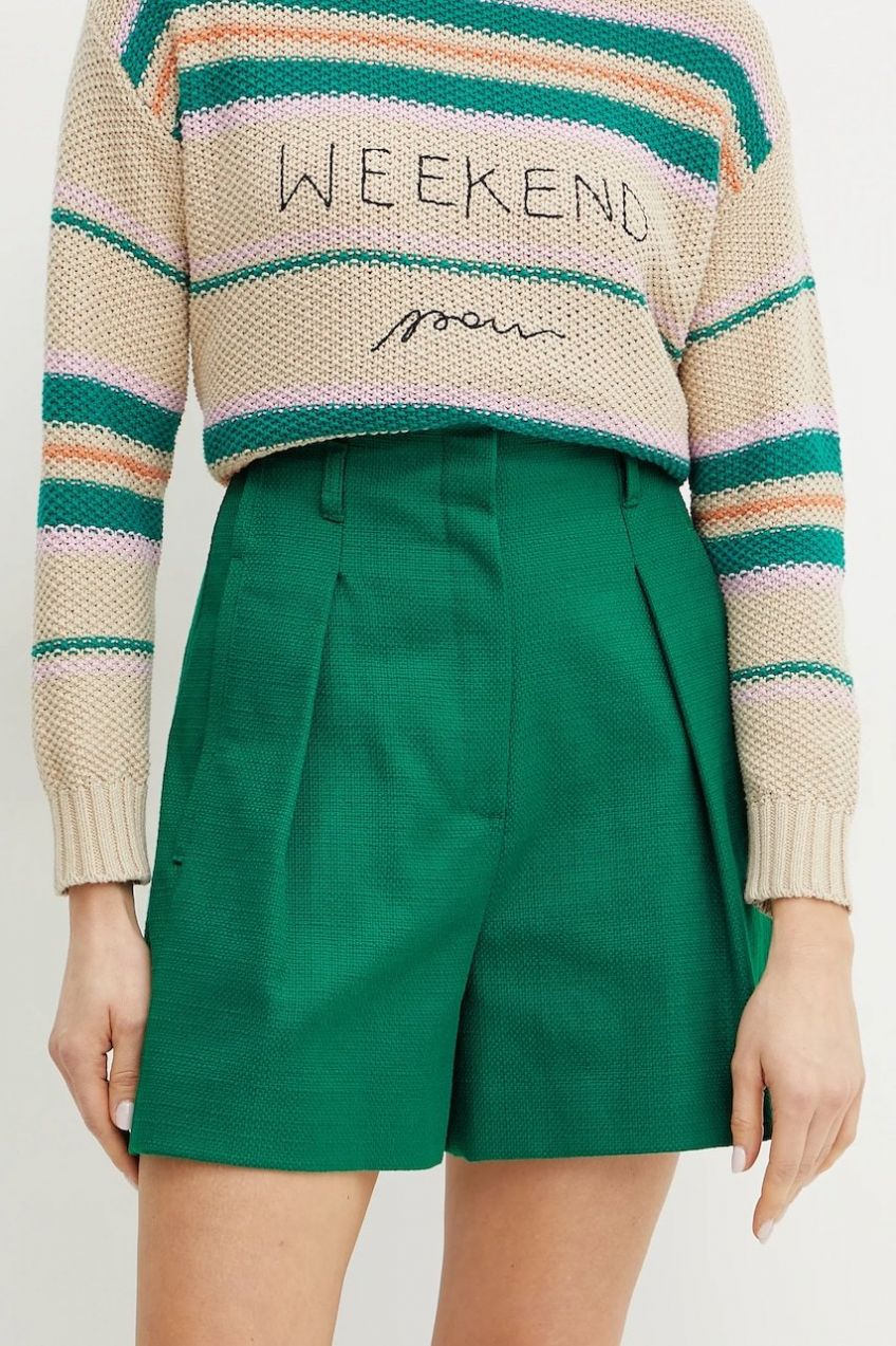 Bavlnené šortky Weekend Max Mara dámske, zelená farba, jednofarebné, vysoký pás, 2515141016600