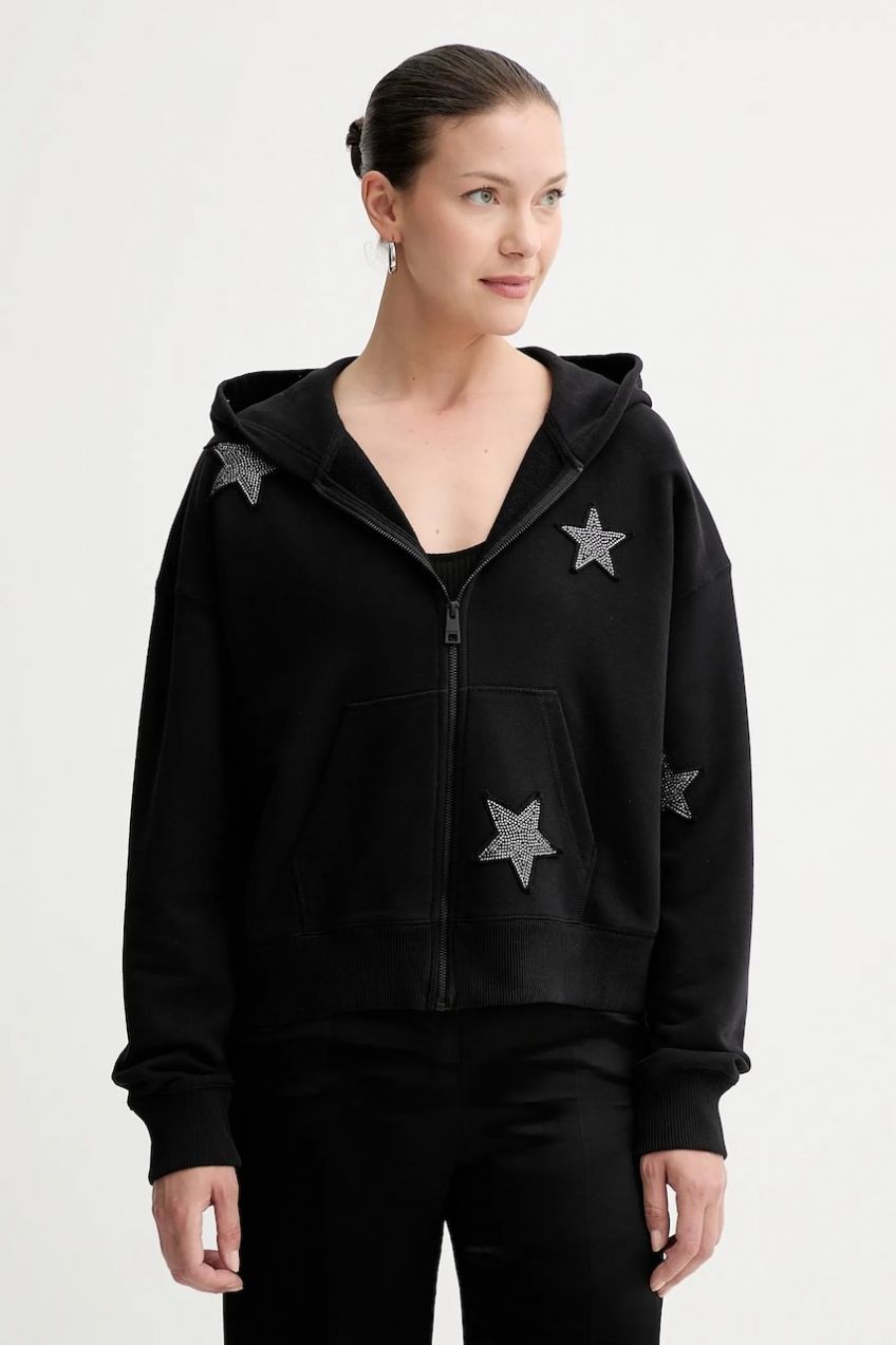 Mikina ZADIG&VOLTAIRE čierna farba, s kapucňou, s nášivkou, JWSS01666