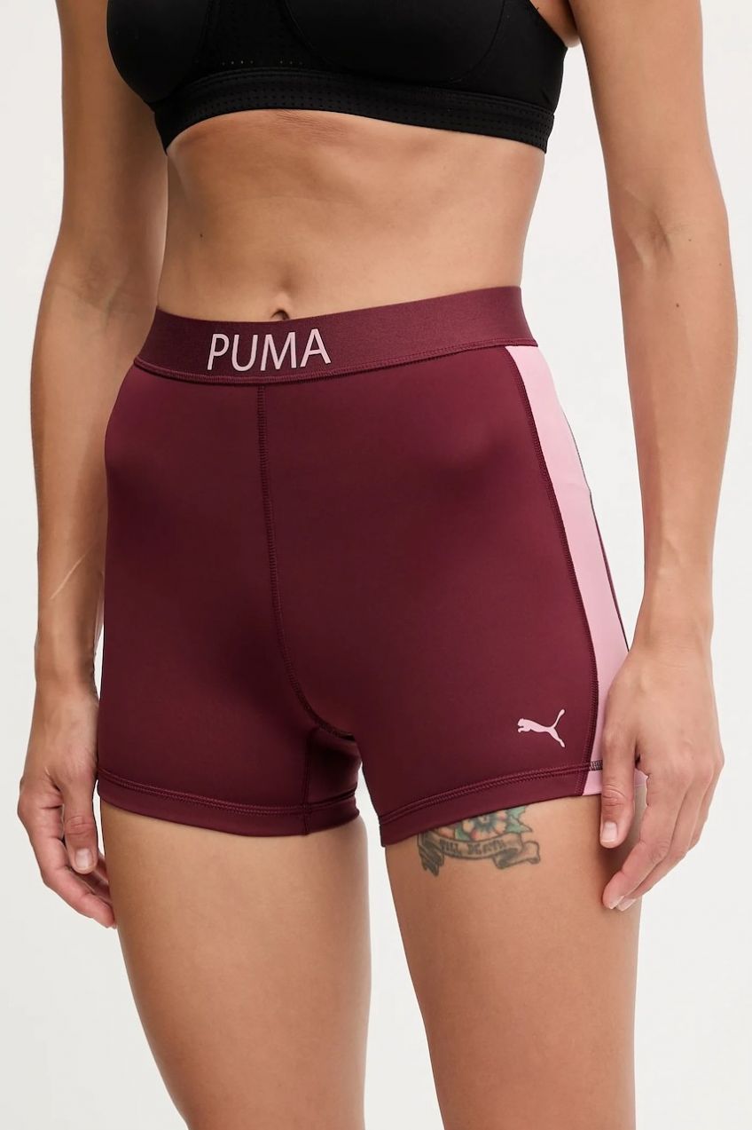 Tréningové šortky Puma bordová farba, jednofarebné, stredne vysoký pás, 526680