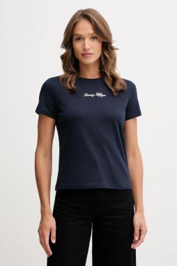 Bavlnené tričko Tommy Hilfiger dámske, tmavomodrá farba, WW0WW47460