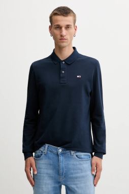 Bavlnené tričko s dlhým rukávom Tommy Jeans tmavomodrá farba, jednofarebné, DM0DM20232