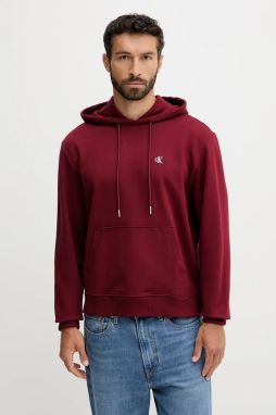 Bavlnená mikina Calvin Klein Jeans bordová farba, s kapucňou, jednofarebná, LV04RC297G