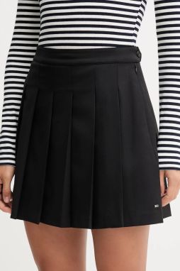 Vlnená sukňa Tommy Hilfiger čierna farba, mini, áčkový strih, WW0WW48354