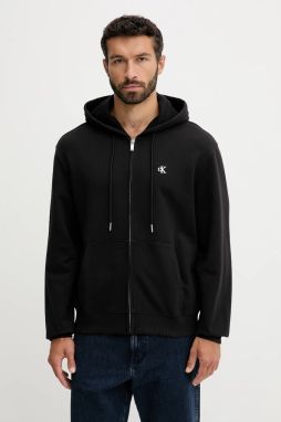 Bavlnená mikina Calvin Klein Jeans čierna farba, s kapucňou, jednofarebná, LV04RD240G