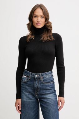 Sveter Calvin Klein Jeans čierna farba, ľahký, s rolákom, LV047D350G