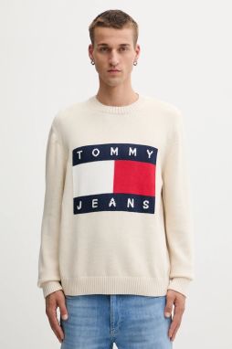 Bavlnený sveter Tommy Jeans béžová farba, ľahký, DM0DM22105