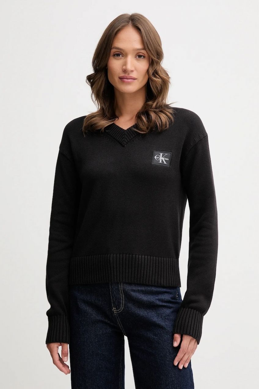 Bavlnený sveter Calvin Klein Jeans čierna farba, LV047D352G