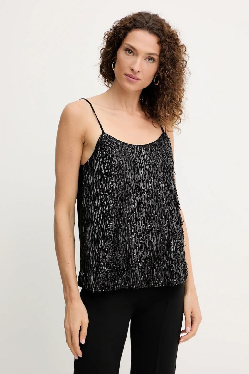 Top Twinset čierna farba, s nášivkou, 252TP2371