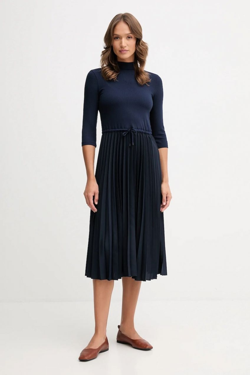 Šaty Tommy Hilfiger tmavomodrá farba, midi, áčkový strih, WW0WW46138