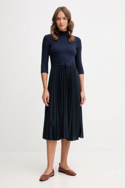 Šaty Tommy Hilfiger tmavomodrá farba, midi, áčkový strih, WW0WW46138