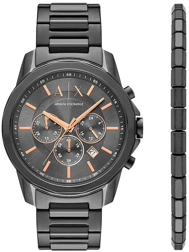 Hodinky a náramok Armani Exchange čierna farba, AX7170SET