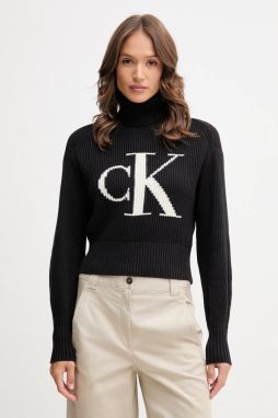Bavlnený sveter Calvin Klein Jeans čierna farba, teplý, s rolákom, LV047D349G