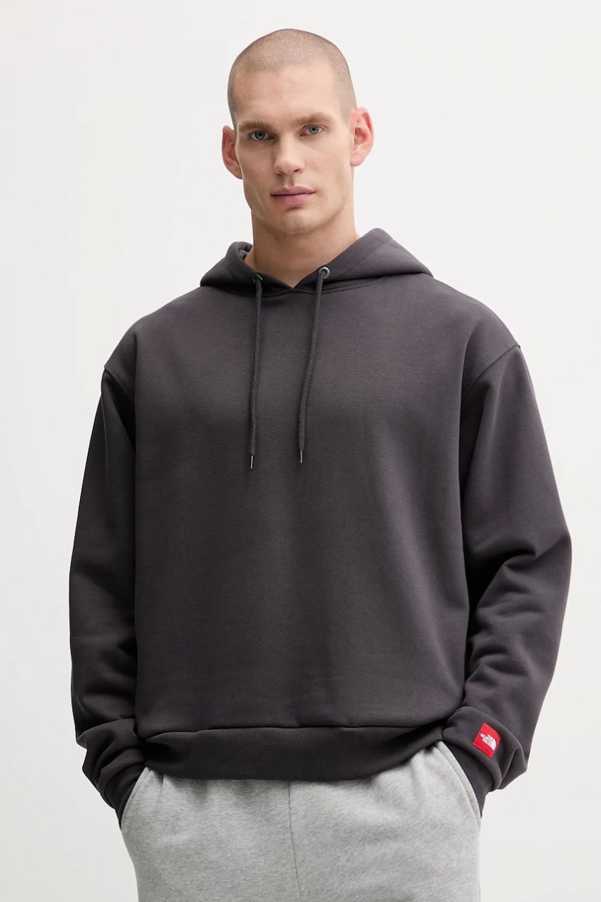 Mikina The North Face Redbox šedá farba, s kapucňou, jednofarebná, NF0A8EFZ0SA1