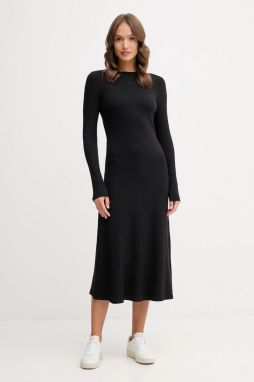 Šaty Tommy Hilfiger čierna farba, midi, áčkový strih, WW0WW47066
