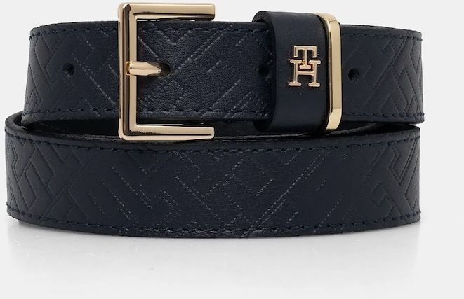Kožený opasok Tommy Hilfiger tmavomodrá farba, AW0AW17974