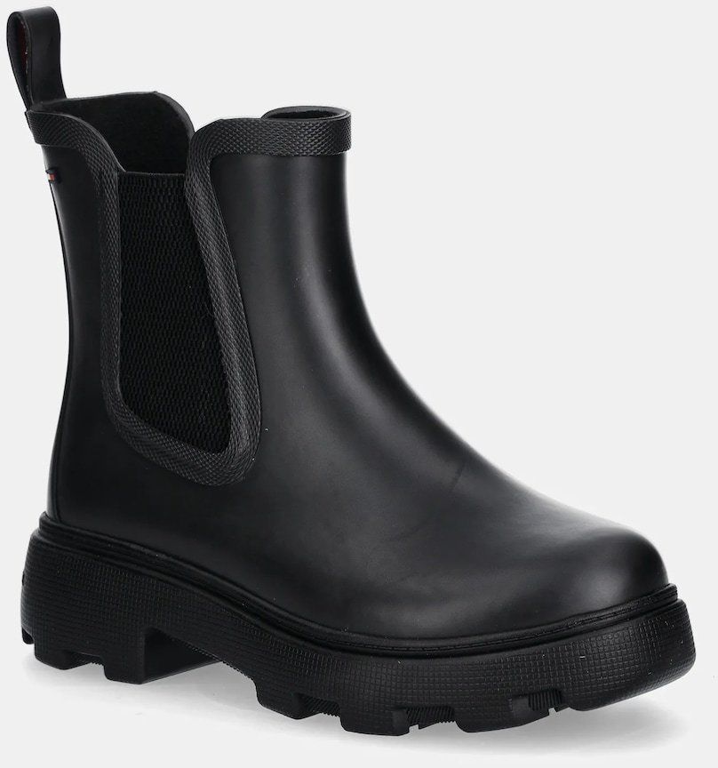 Gumáky Tommy Hilfiger FLAG ANKLE RAINBOOT WARM LINING čierna farba, FW0FW08974