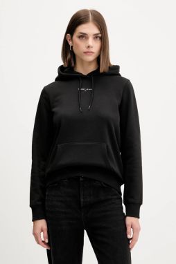 Mikina Tommy Jeans čierna farba, s kapucňou, s potlačou, DW0DW21963