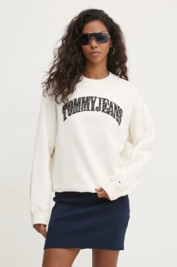 Mikina Tommy Jeans dámska, béžová farba, s nášivkou, DW0DW20172