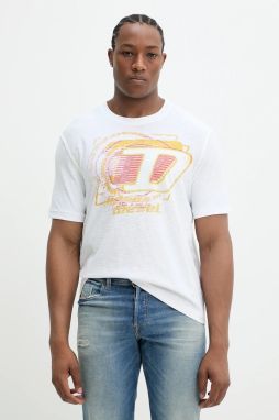 Bavlnené tričko Diesel T-ADJUST-R11 T-SHIRT pánske, biela farba, s potlačou, A16430.0QKAP