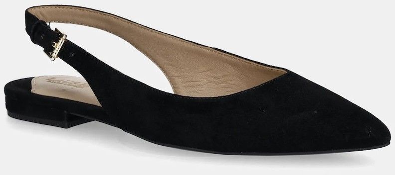 Semišové baleríny Lauren Ralph Lauren Londyn Slbck čierna farba, s otvorenou pätou, 802967746001