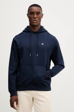 Bavlnená mikina Calvin Klein Jeans tmavomodrá farba, s kapucňou, jednofarebná, LV04RC297G