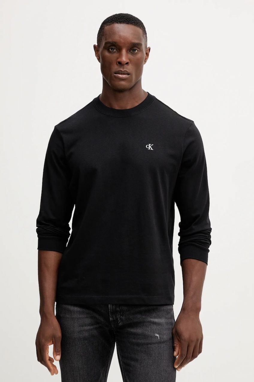 Bavlnené tričko s dlhým rukávom Calvin Klein Jeans čierna farba, jednofarebné, LV04RD247G