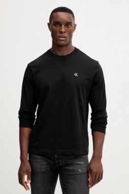 Bavlnené tričko s dlhým rukávom Calvin Klein Jeans čierna farba, jednofarebné, LV04RD247G