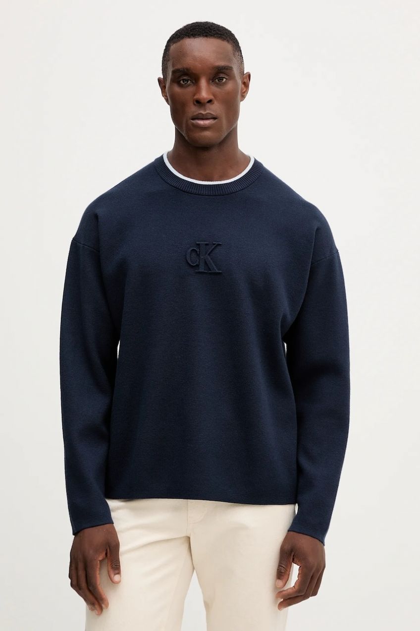 Sveter Calvin Klein Jeans tmavomodrá farba, ľahký, LV04RD300G