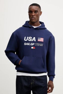 Mikina Tommy Hilfiger x SAIL GP tmavomodrá farba, s kapucňou, s potlačou, MW0MW41416