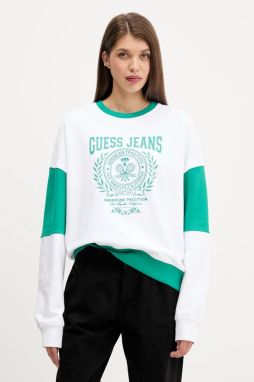 Bavlnená mikina Guess Jeans biela farba, s potlačou, W5YQ20 K68I4