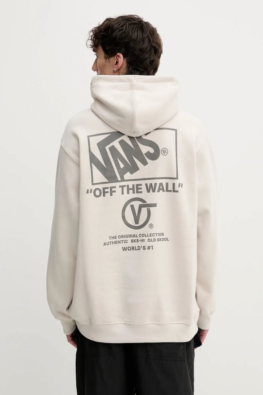 Mikina Vans béžová farba, s kapucňou, s potlačou, VN000PGMEN91