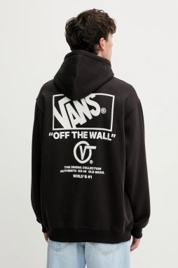 Mikina Vans čierna farba, s kapucňou, s potlačou, VN000PGMY281