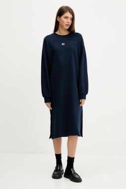 Bavlnené šaty Tommy Jeans tmavomodrá farba, mini, oversize, DW0DW21484