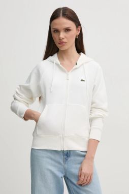 Mikina Lacoste dámska, biela farba, s kapucňou, jednofarebná