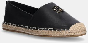 Kožené espadrilky Tommy Hilfiger TH LOGO LEATHER ESPADRILLE čierna farba, FW0FW08540