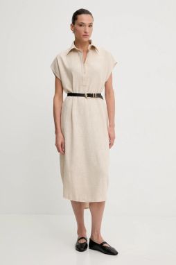 Ľanové šaty Answear.LAB béžová farba, midi, oversize