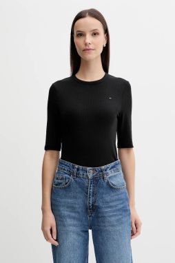 Tričko Tommy Hilfiger dámske, čierna farba, WW0WW47308