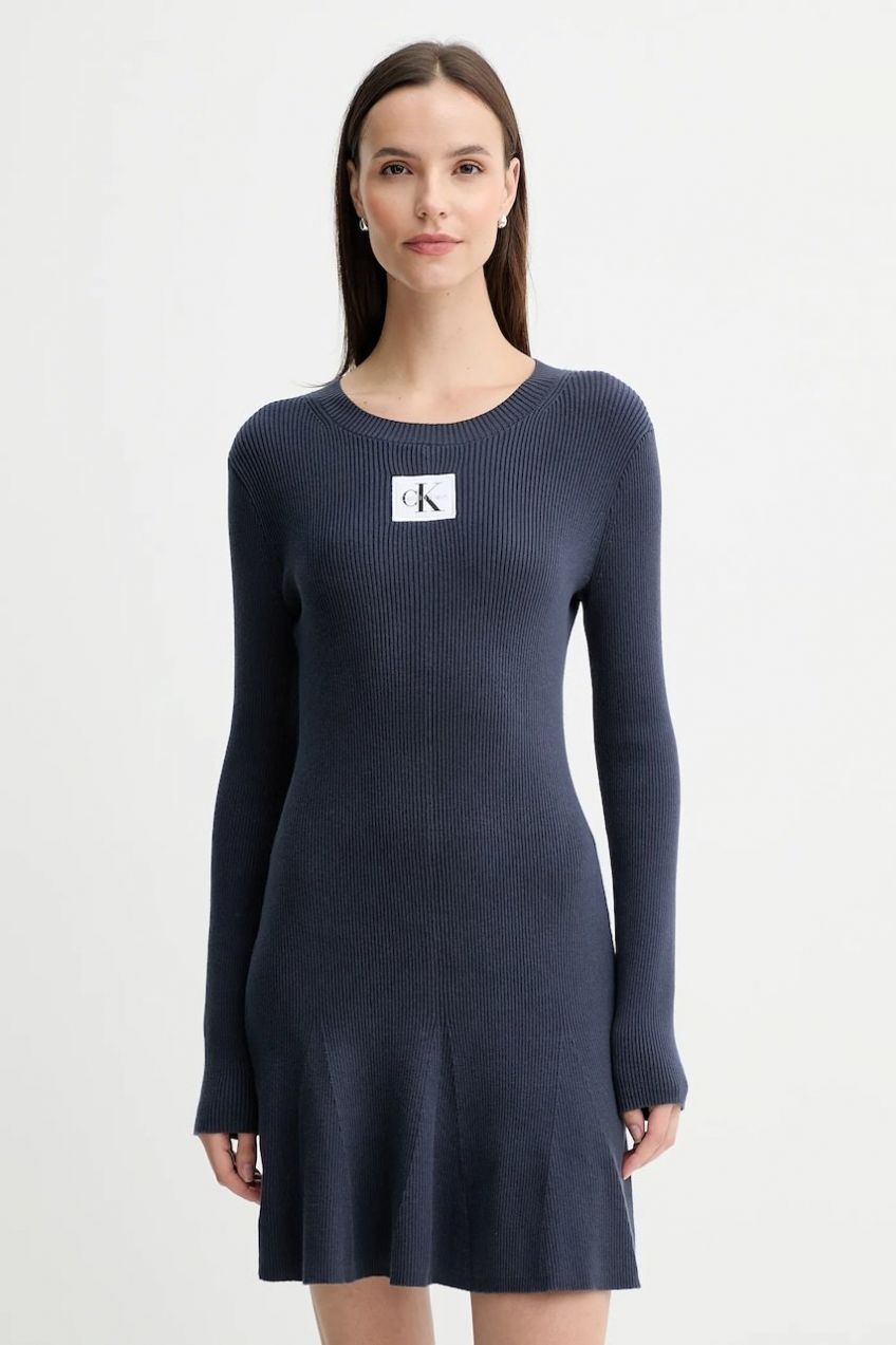 Šaty Calvin Klein Jeans tmavomodrá farba, mini, áčkový strih, LV047D307G