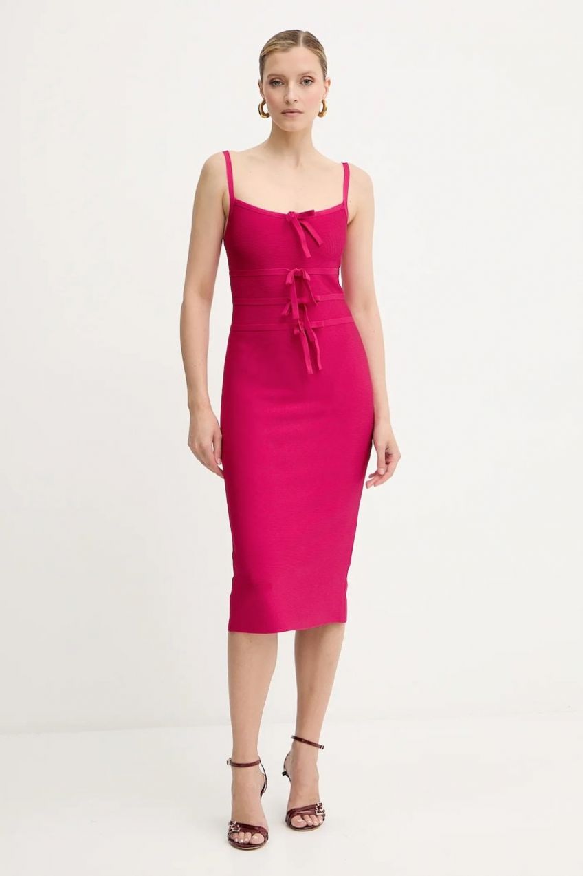 Šaty Herve Leger Alicia ružová farba, midi, priliehavé, HBB8524977