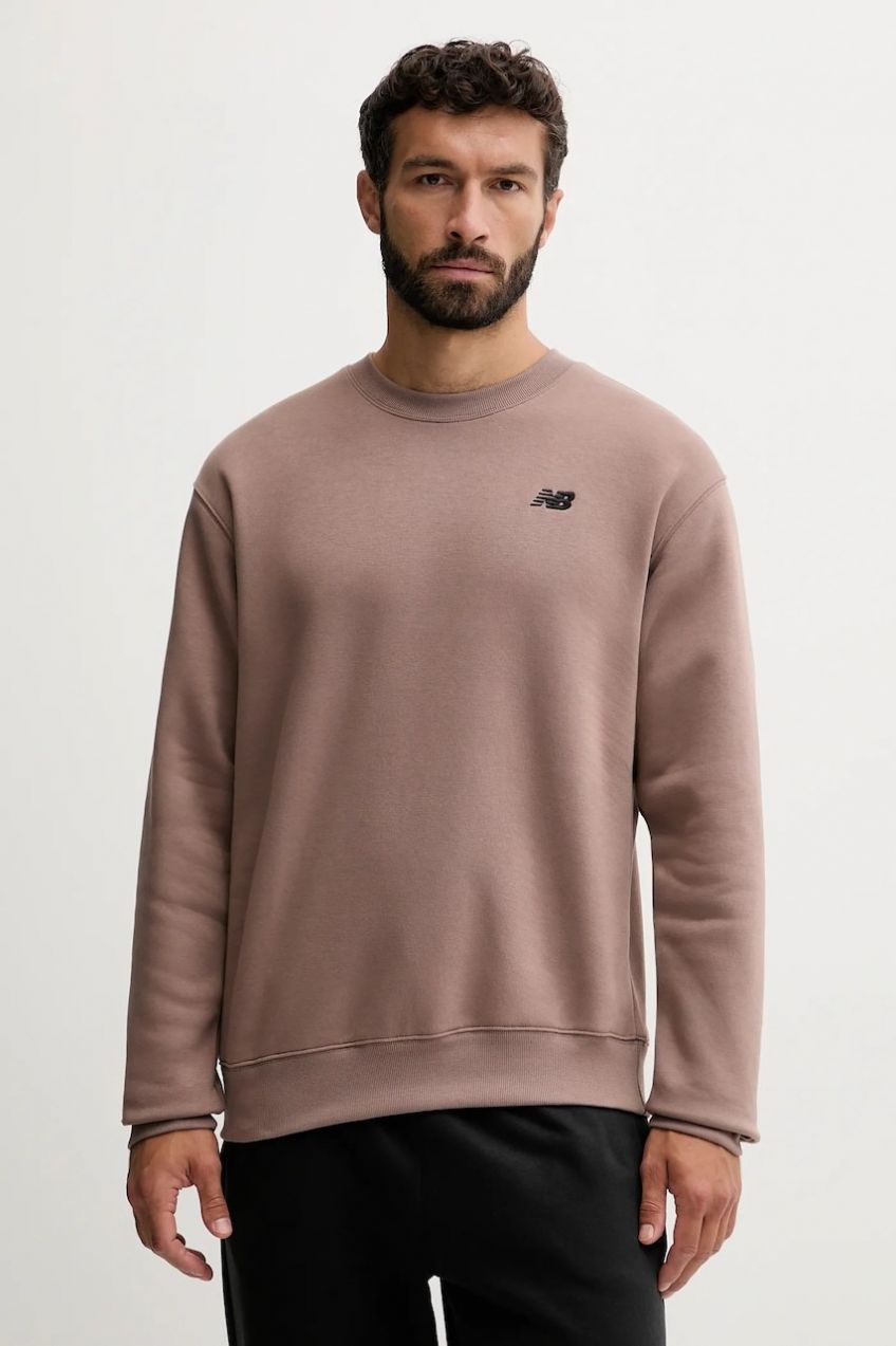 Mikina New Balance hnedá farba, s potlačou, MT53529EAS